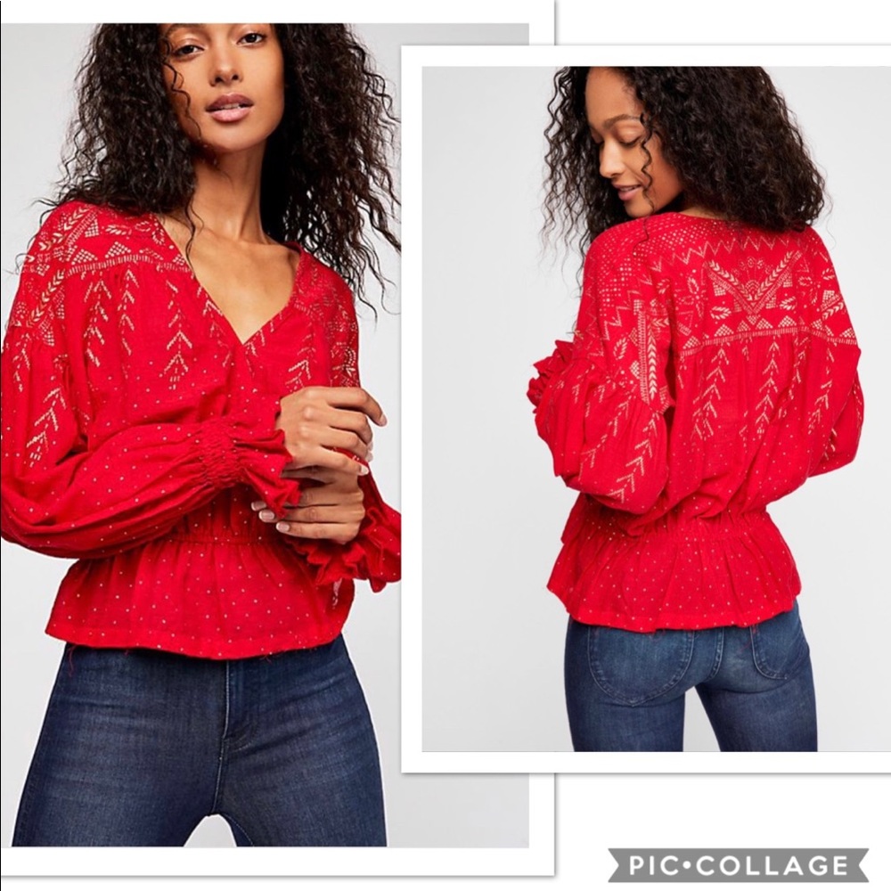 FREE PEOPLE Counting Stars Blouse In Red